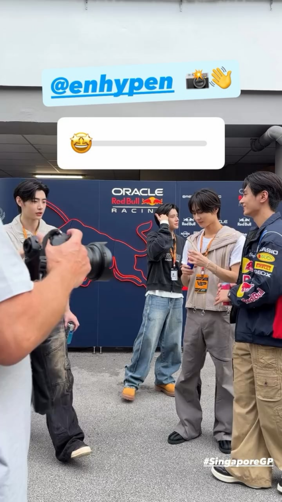 251002 f1nightrace Instagram Stories update with Sunghoon, Jake, Jungwon & Jay