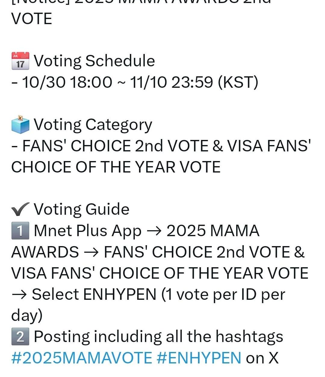 251030 ENHYPEN OFFICIAL Twitter: 2025 MAMA 2nd Round Vote Notice