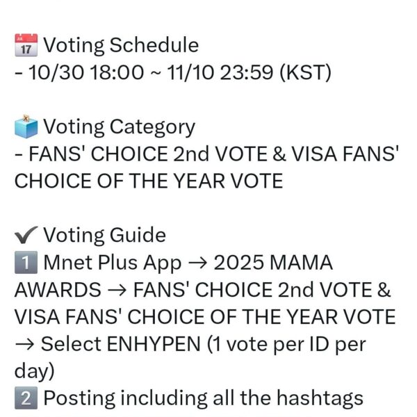 251030 ENHYPEN OFFICIAL Twitter: 2025 MAMA 2nd Round Vote Notice