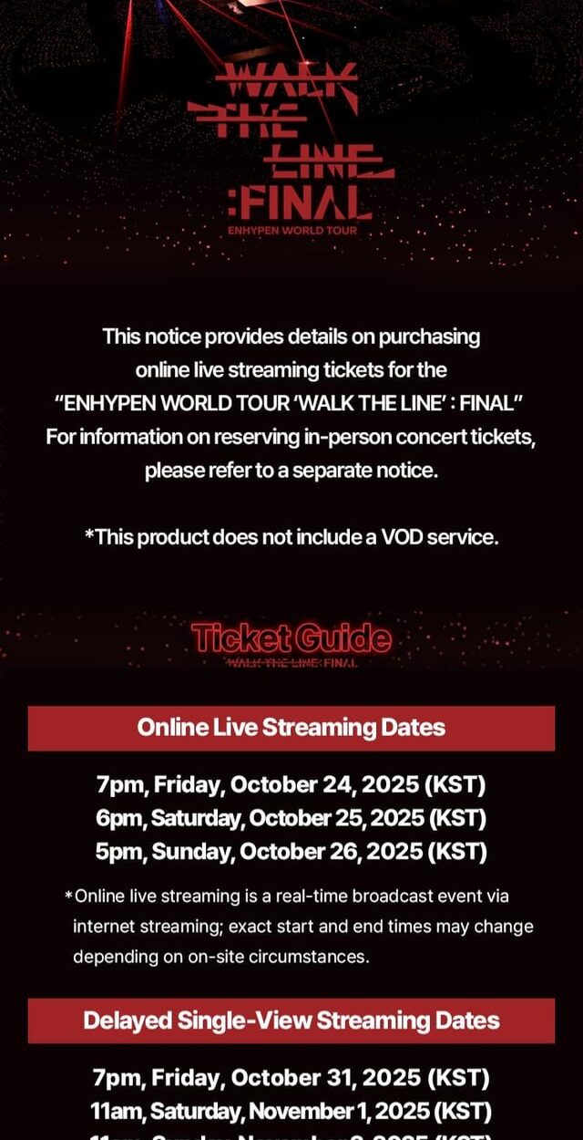251013 ENHYPEN WORLD TOUR ‘WALK THE LINE’ : FINAL Online Live Streaming Ticket Information