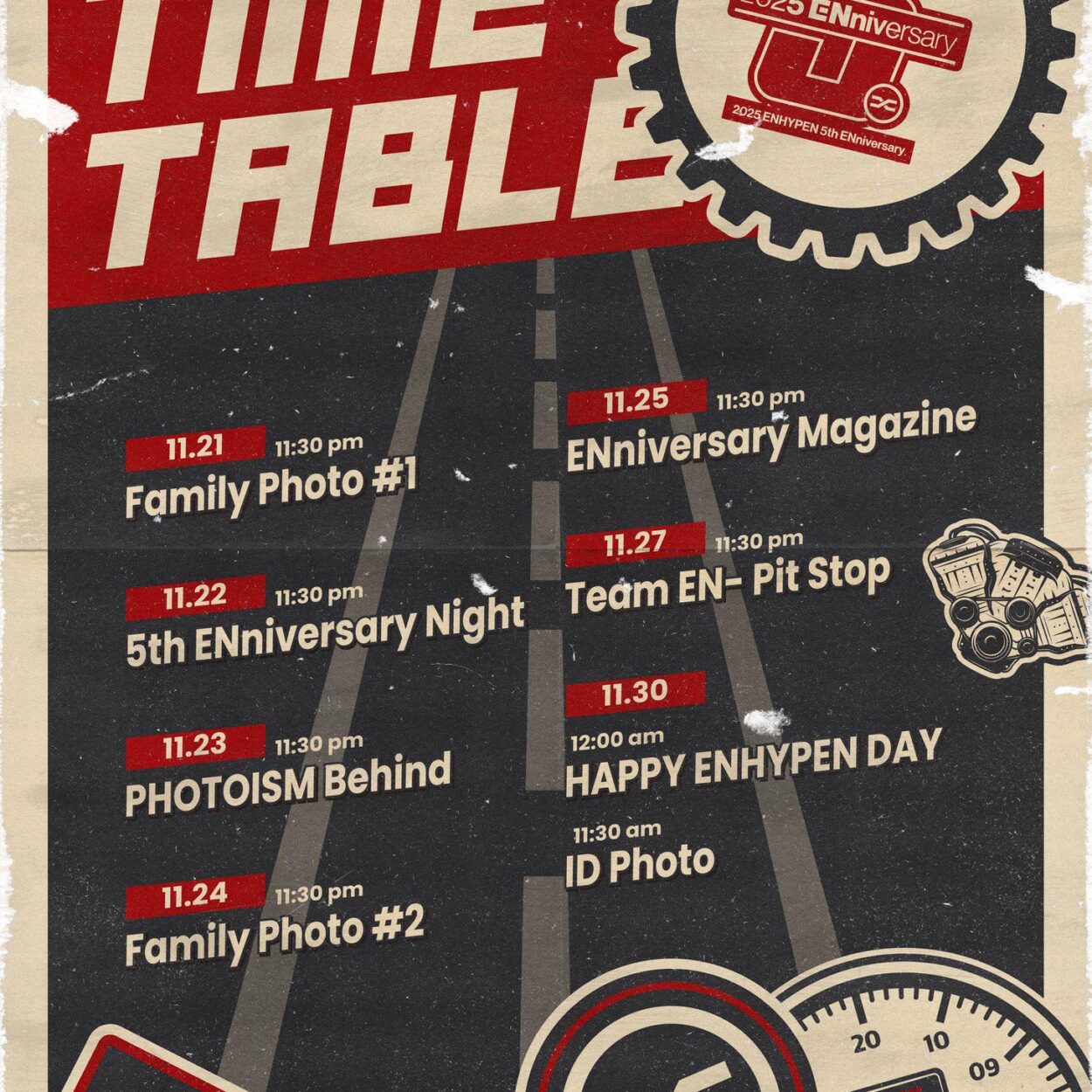 251120 ENHYPEN OFFICIAL Twitter: 2025 ENniversary 🏎️ TIMETABLE