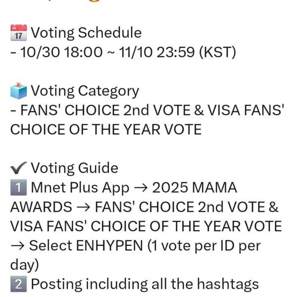 251107 ENHYPEN OFFICIAL Twitter: MAMA AWARDS 2nd VOTE D-3 Notice
