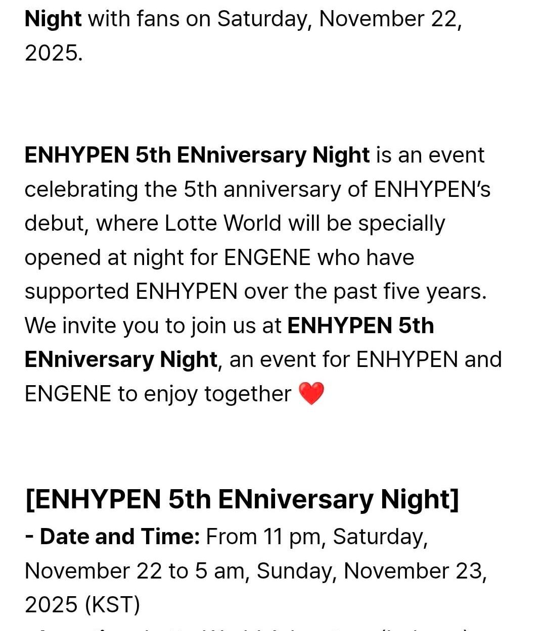 251106 ENHYPEN 5th ENniversary Night Announcement