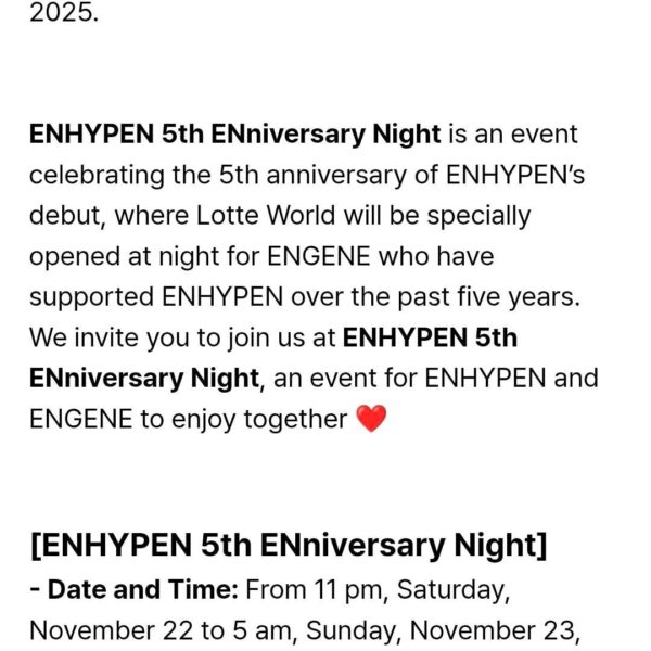 251106 ENHYPEN 5th ENniversary Night Announcement