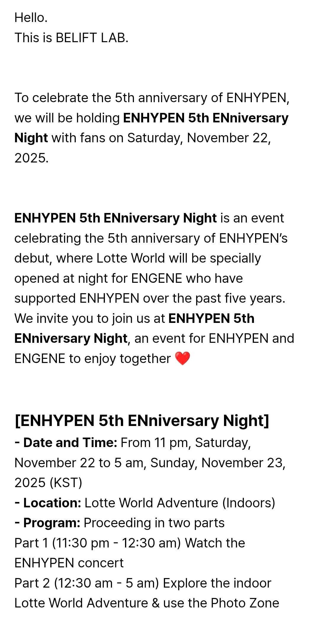 251106 ENHYPEN 5th ENniversary Night Announcement