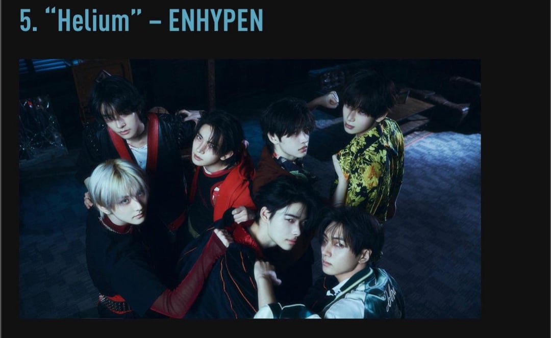 251223 ‘Helium’ by ENHYPEN ranks 5th at Best K-Pop B-Sides of 2025 by Genius Korea Charts