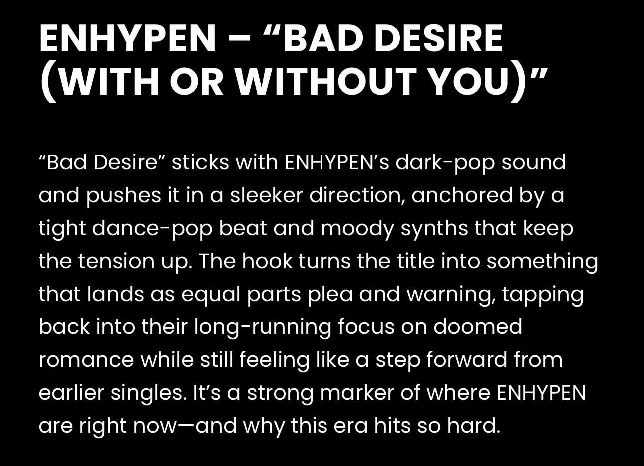 251217 ENHYPEN’s Bad Desire (With Or Without You) as one of the Stardust Magazine 25 Best K-pop songs of 2025