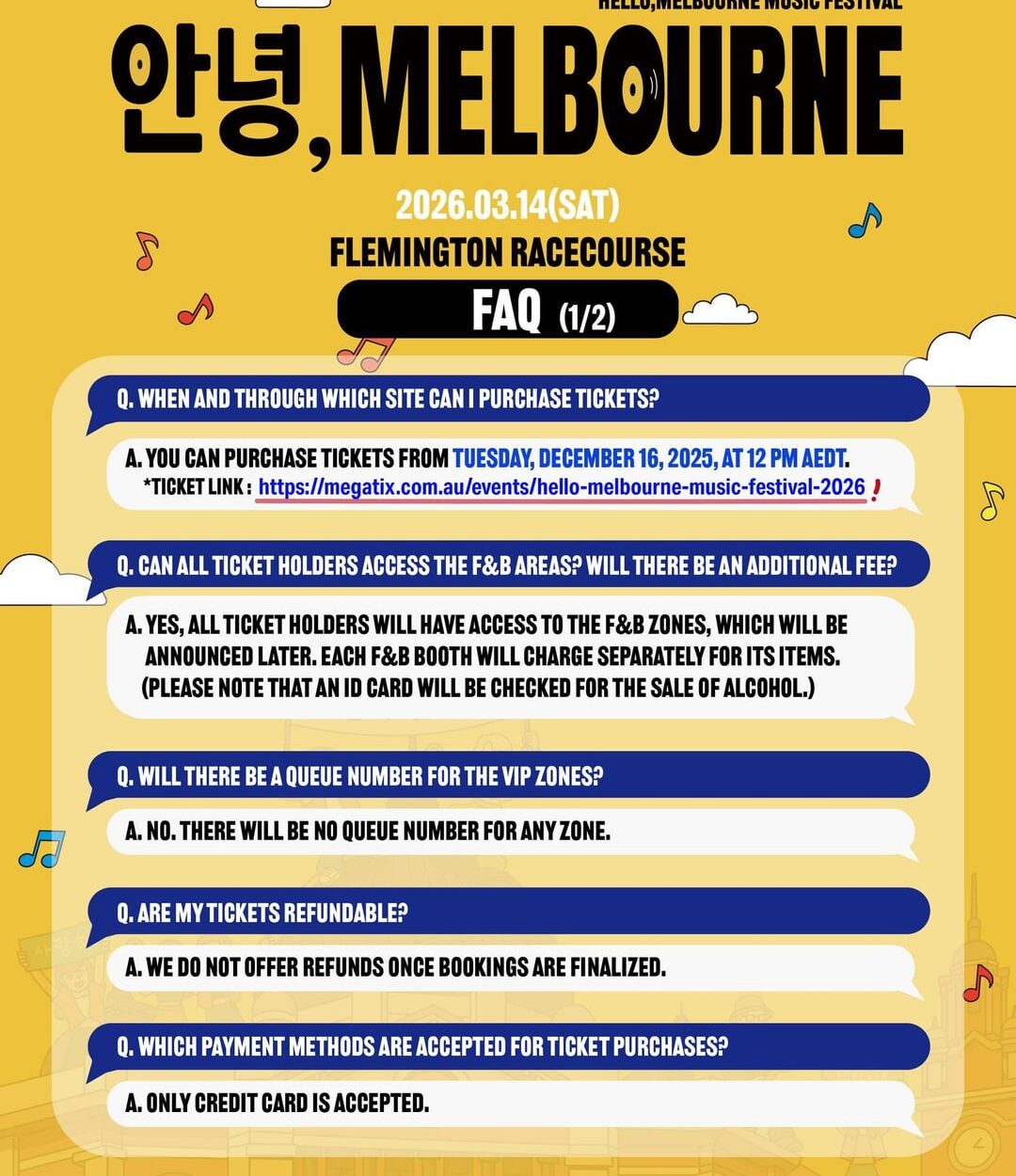 251215 2026 [안녕, MELBOURNE] MUSIC FESTIVAL Seat Plan & Ticket Information