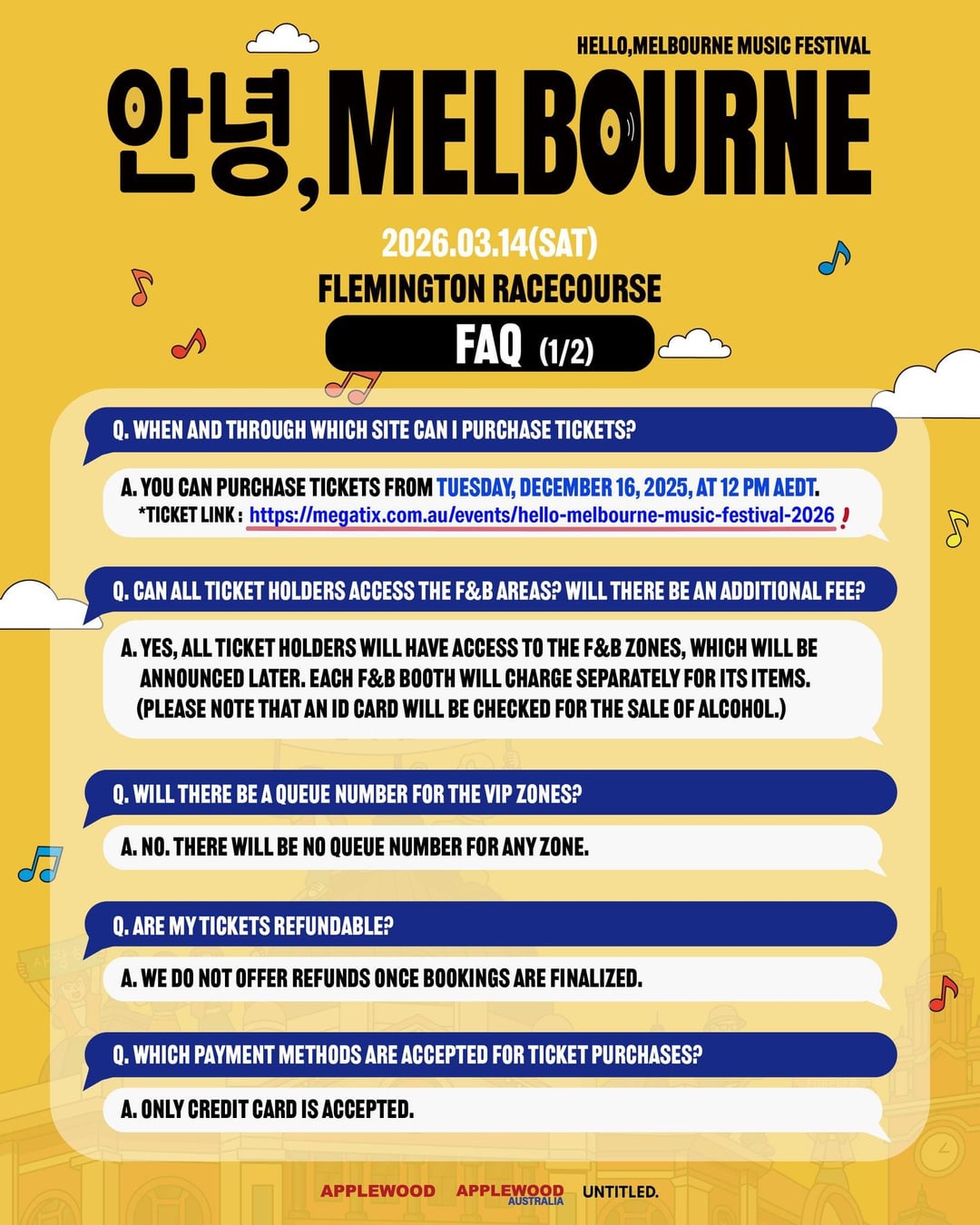 251215 2026 [안녕, MELBOURNE] MUSIC FESTIVAL Seat Plan & Ticket Information