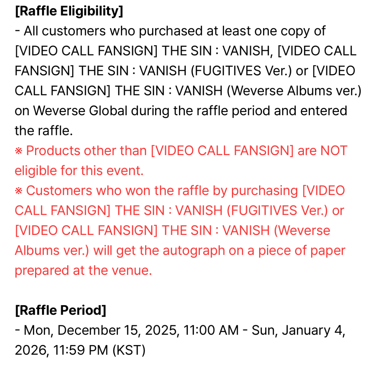 Are the pre-order albums on Weverse right now eligible for the fan call raffle?