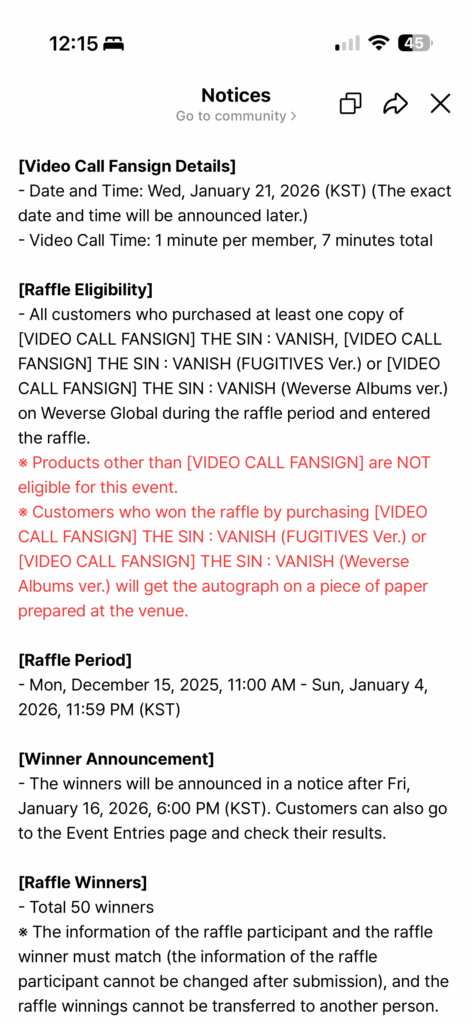 Are the pre-order albums on Weverse right now eligible for the fan call raffle?