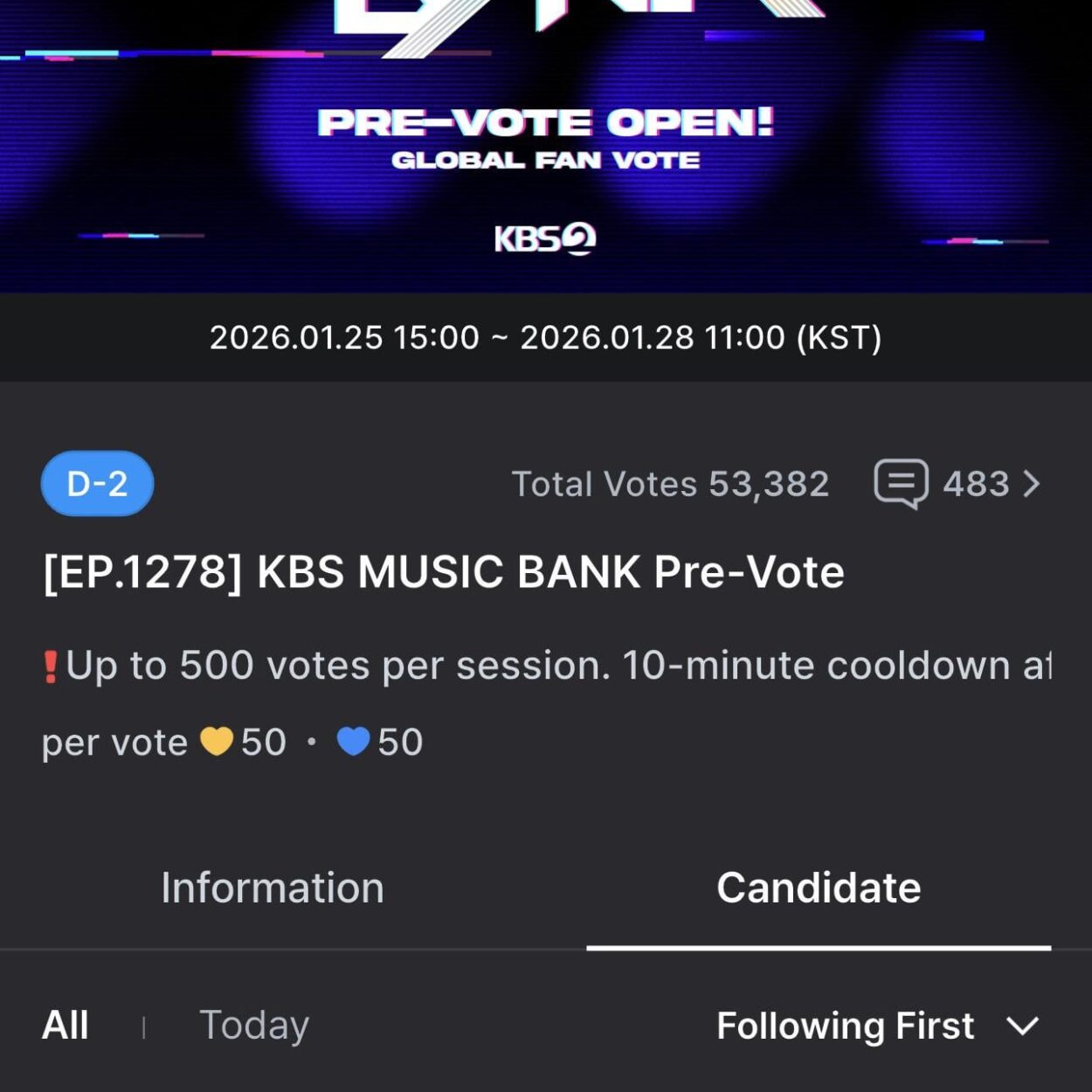 260125 PRE-VOTE for KNIFE on Music Bank is now open on FANCAST until January 28, 11am KST