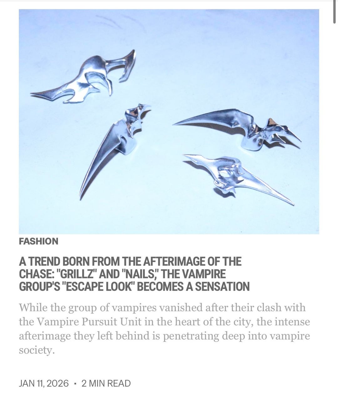 260111 Vampire Now added a new article to the Fashion section of their website