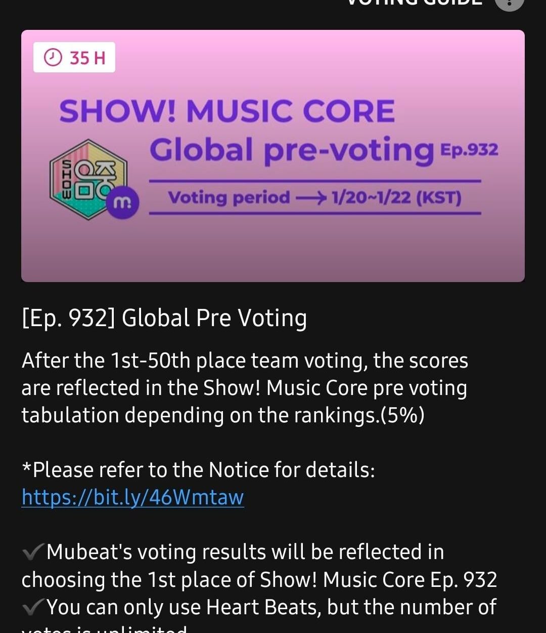 260120 SHOW! MUSIC CORE PRE-VOTE is now open on Mubeat until January 22