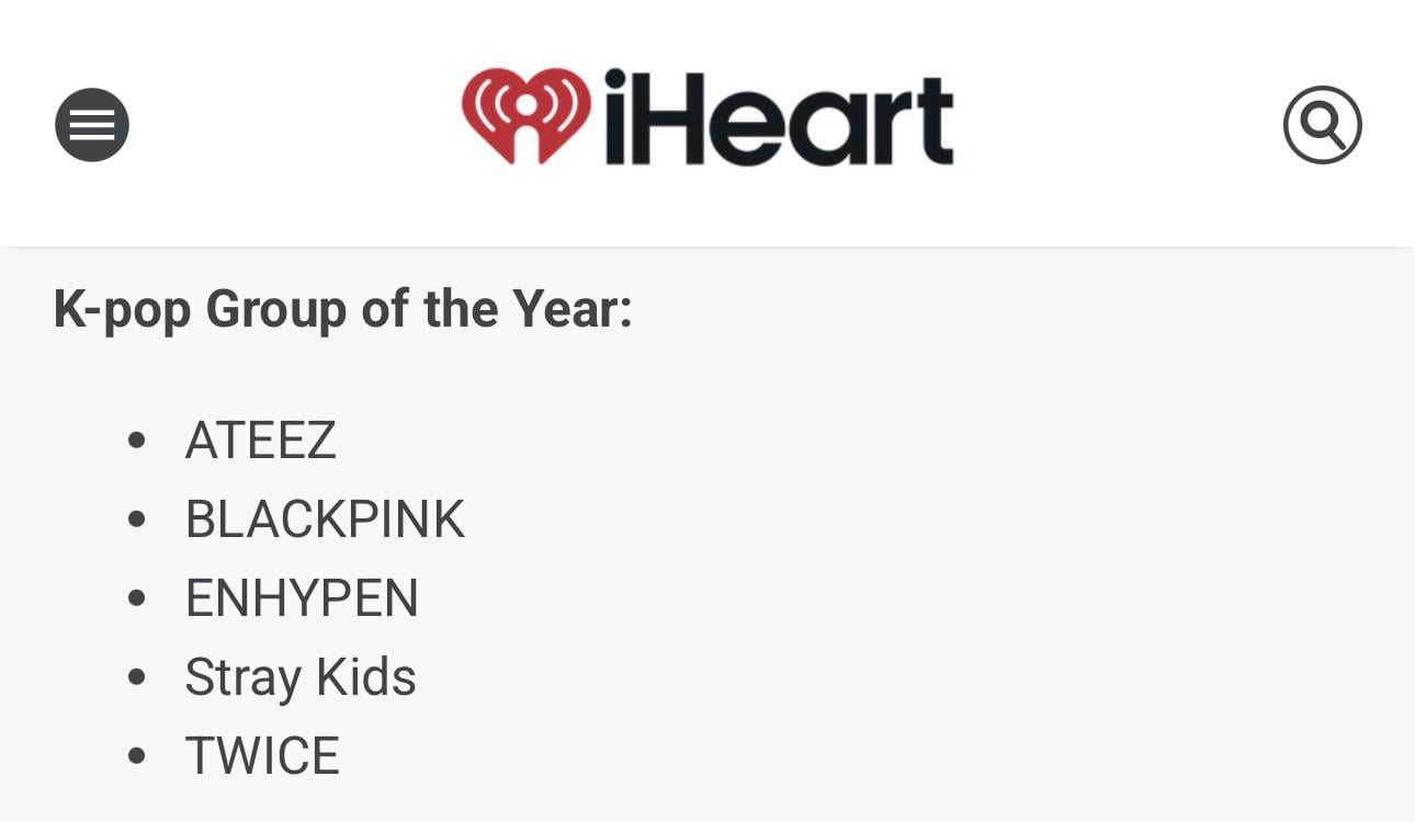 260108 ENHYPEN is nominated for K-pop Group of the Year at iHeartRadio Music Awards 2026
