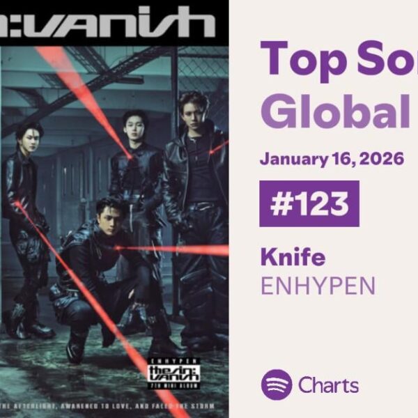 260117 Knife debuts at #123 on the Spotify Top Songs Global Chart