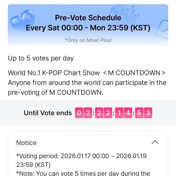 260117 PRE-VOTE for KNIFE on M Countdown is now open on Mnet Plus until January 19