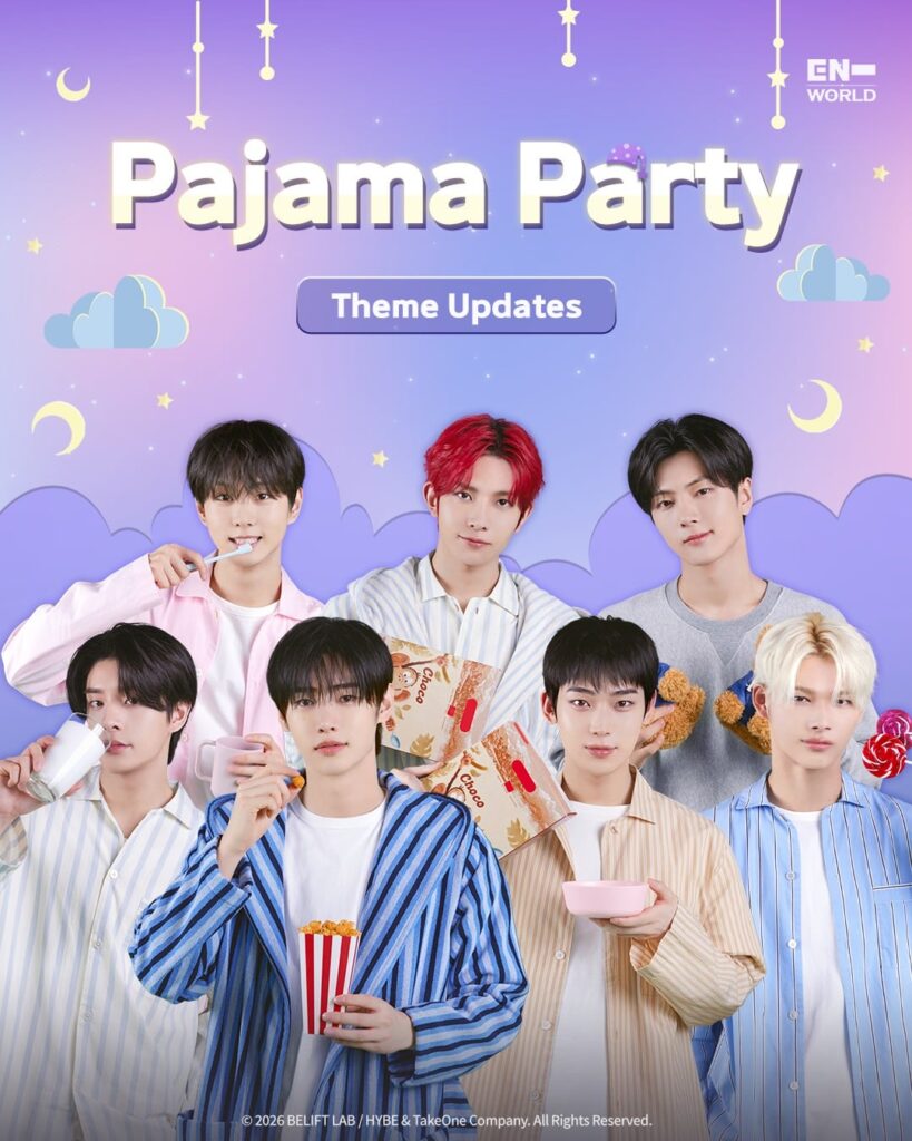260212 ENHYPEN WORLD Instagram: Sleep Tight with the cozy ‘Pajama Party’ theme ~ 😴