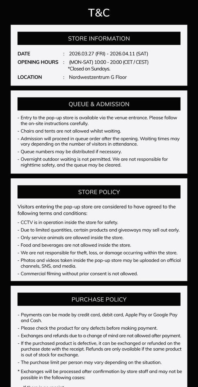 260319 Artist-Made Collection by ENHYPEN POP-UP in FRANKFURT T&C, merch list and event