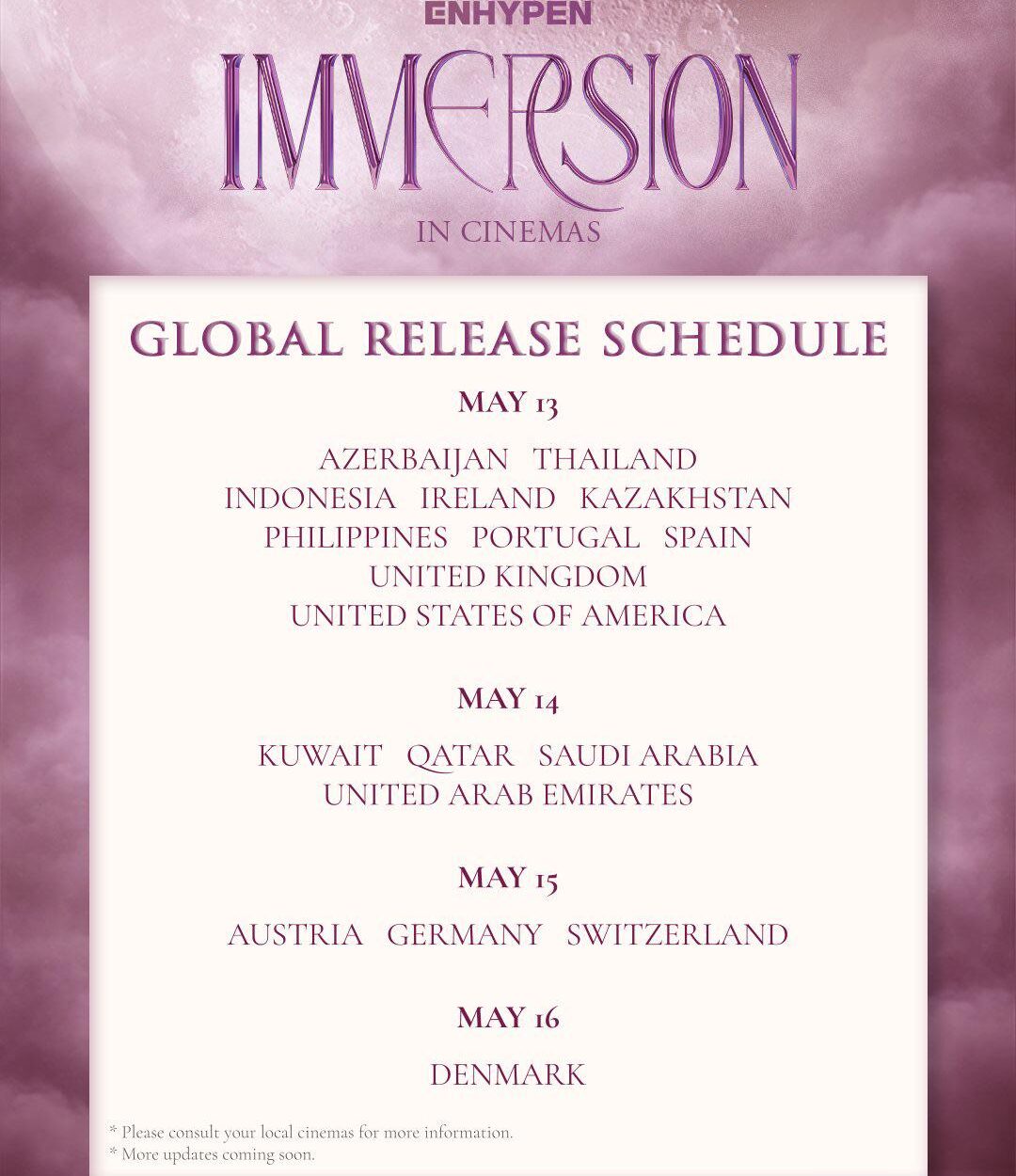 260430 ENHYPEN : IMMERSION IN CINEMAS Global Release Schedule