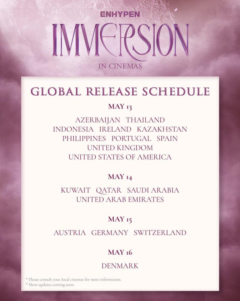 260430 ENHYPEN : IMMERSION IN CINEMAS Global Release Schedule