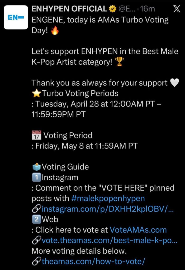 260428 ENHYPEN OFFICIAL Twitter: AMAs Turbo Voting Day
