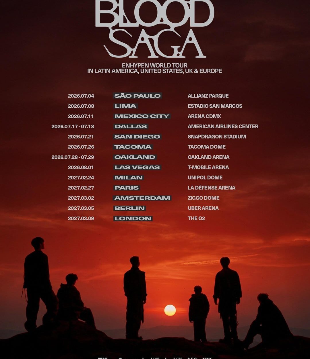 260415 [NOTICE] ENHYPEN WORLD TOUR 'BLOOD SAGA' IN LATIN AMERICA, UNITED STATES, UK & EUROPE Ticket Information