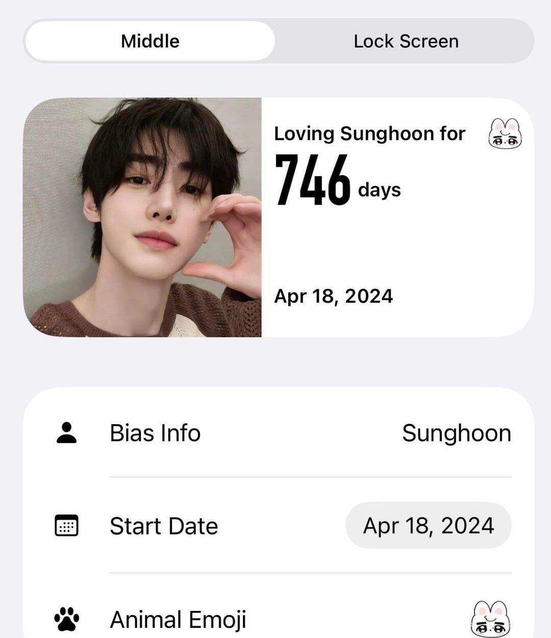 Just made a “Days Together” widget with Sunghoon on my Lock Screen and Home Screen