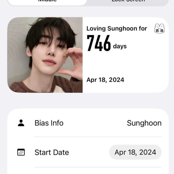 Just made a “Days Together” widget with Sunghoon on my Lock Screen and Home Screen