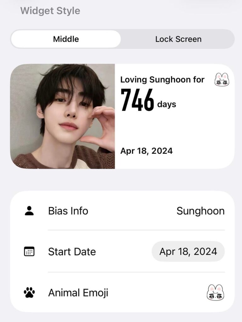 Just made a “Days Together” widget with Sunghoon on my Lock Screen and Home Screen