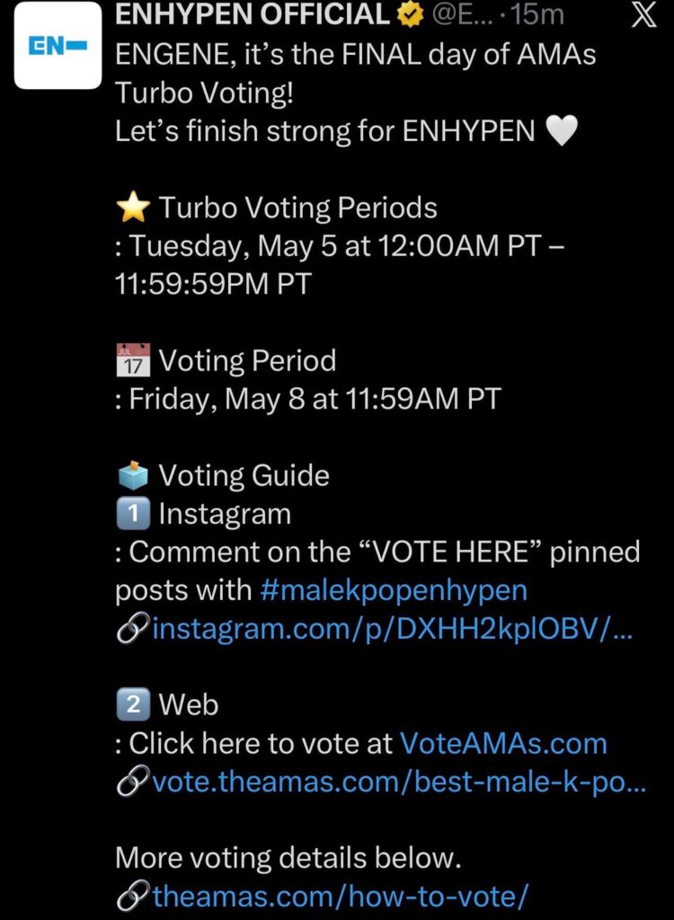 260505 ENHYPEN OFFICIAL Twitter: AMAs Turbo Voting Final Day