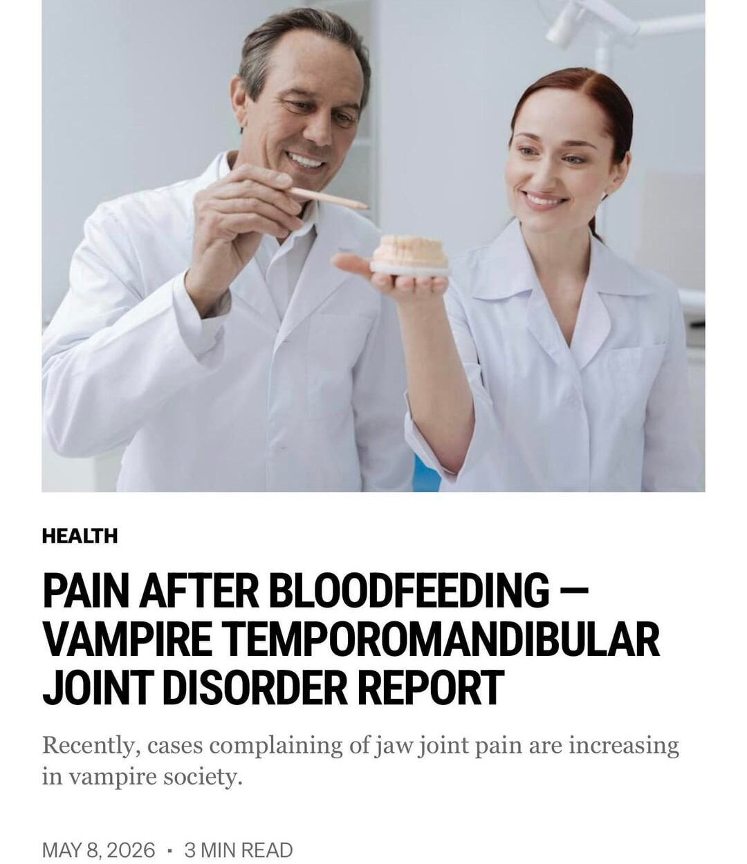 260508 Vampire Now added a new article to the Health section of their website