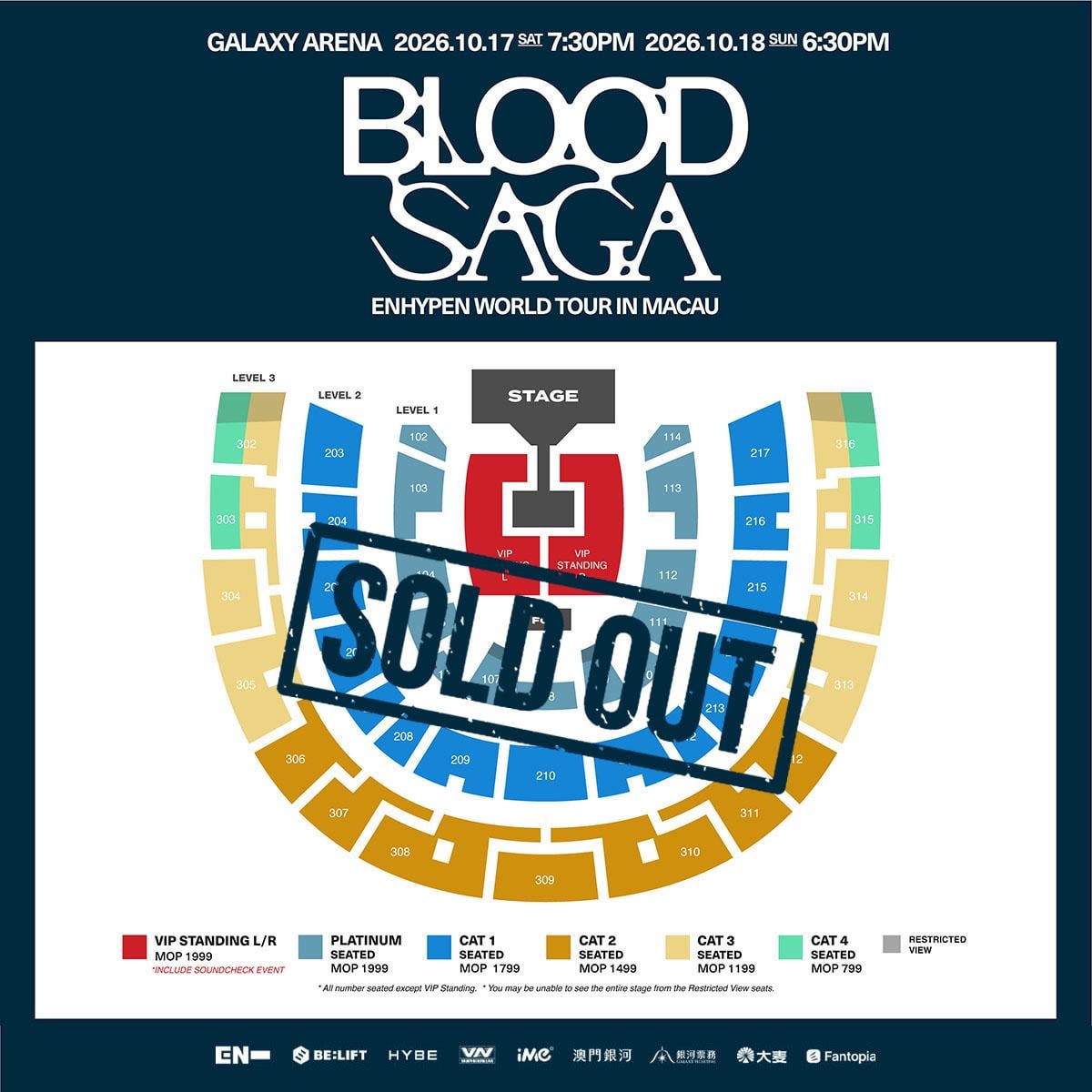 ENHYPEN WORLD TOUR 'BLOOD SAGA' IN MACAU tickets SOLD OUT!
