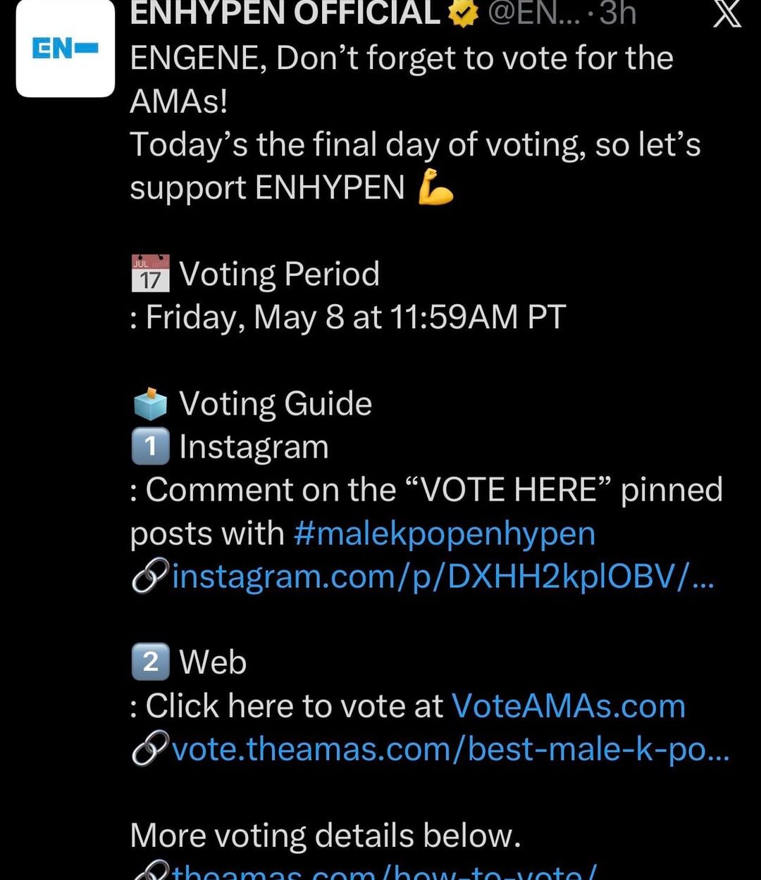 260508 ENHYPEN OFFICIAL Twitter: AMAs Final Day of Voting