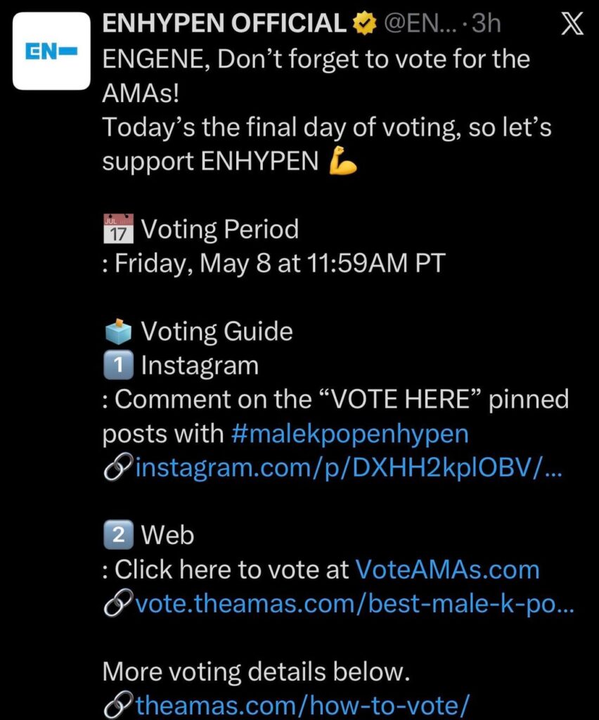 260508 ENHYPEN OFFICIAL Twitter: AMAs Final Day of Voting